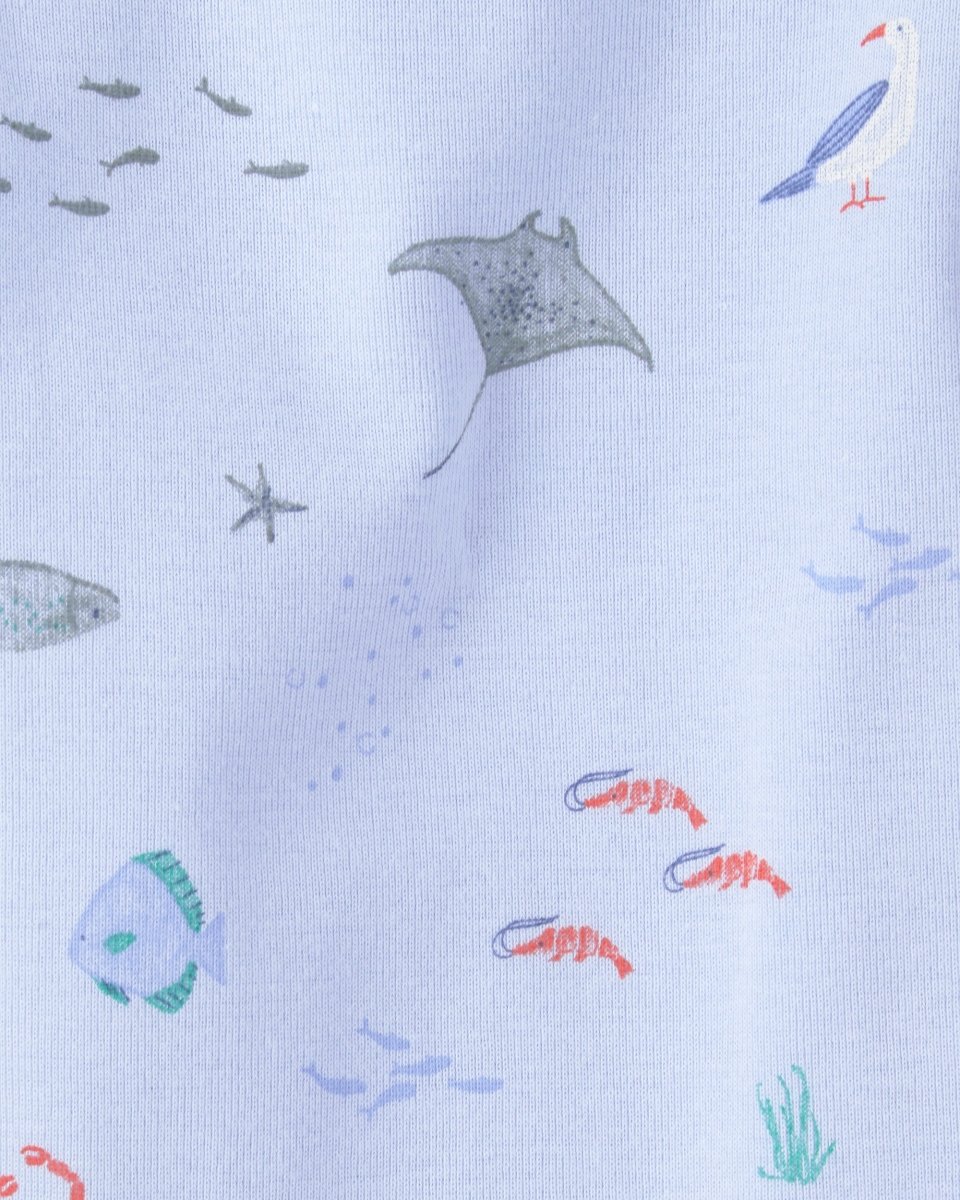 Conjunto tres piezas de algodón con dos bodies y pantalón, diseño animales marinos - Carter's