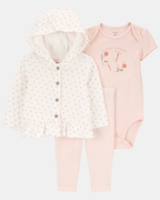 Conjunto tres piezas de algodón, pantalón, cárdigan con capucha y body - Carter's