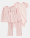 Conjunto tres piezas de algodón, pantalón, cárdigan y body, color rosa