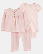 Conjunto tres piezas de algodón, pantalón, cárdigan y body, color rosa - Carter's