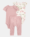 Three-piece cotton set, trousers and two bodysuits, elephant design