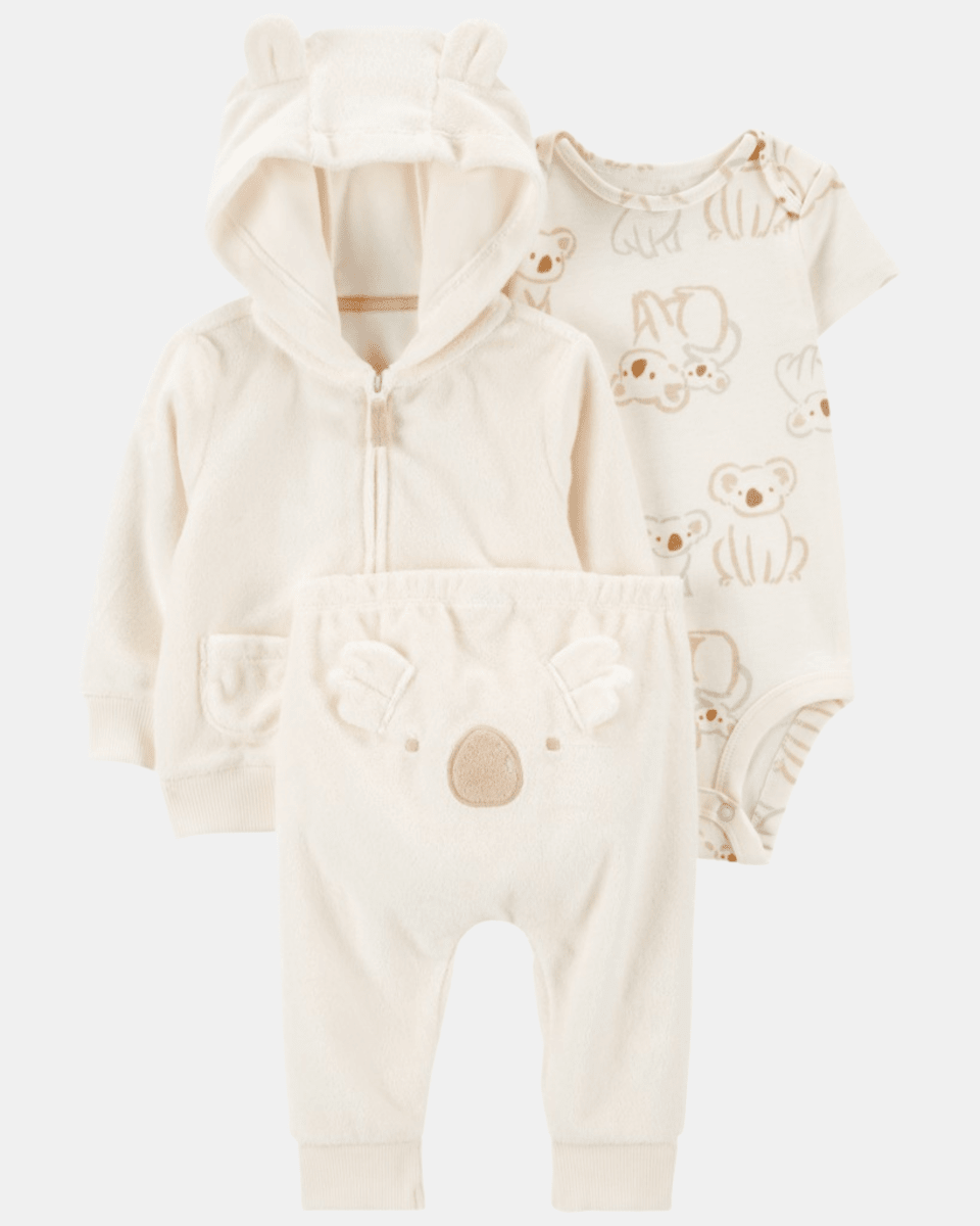 Conjunto tres piezas de chaqueta, pantalón y body corto, diseño koala - Carter's