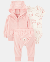 Conjunto tres piezas de chaqueta, pantalón y body corto, diseño oveja