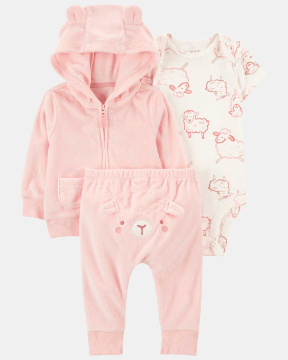 Conjunto tres piezas de chaqueta, pantalón y body corto, diseño oveja - Carter's