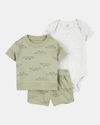 Conjunto tres piezas de pantalón corto, camiseta y body diseño cocodrilo