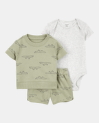 Conjunto tres piezas de pantalón corto, camiseta y body diseño cocodrilo - Carter's
