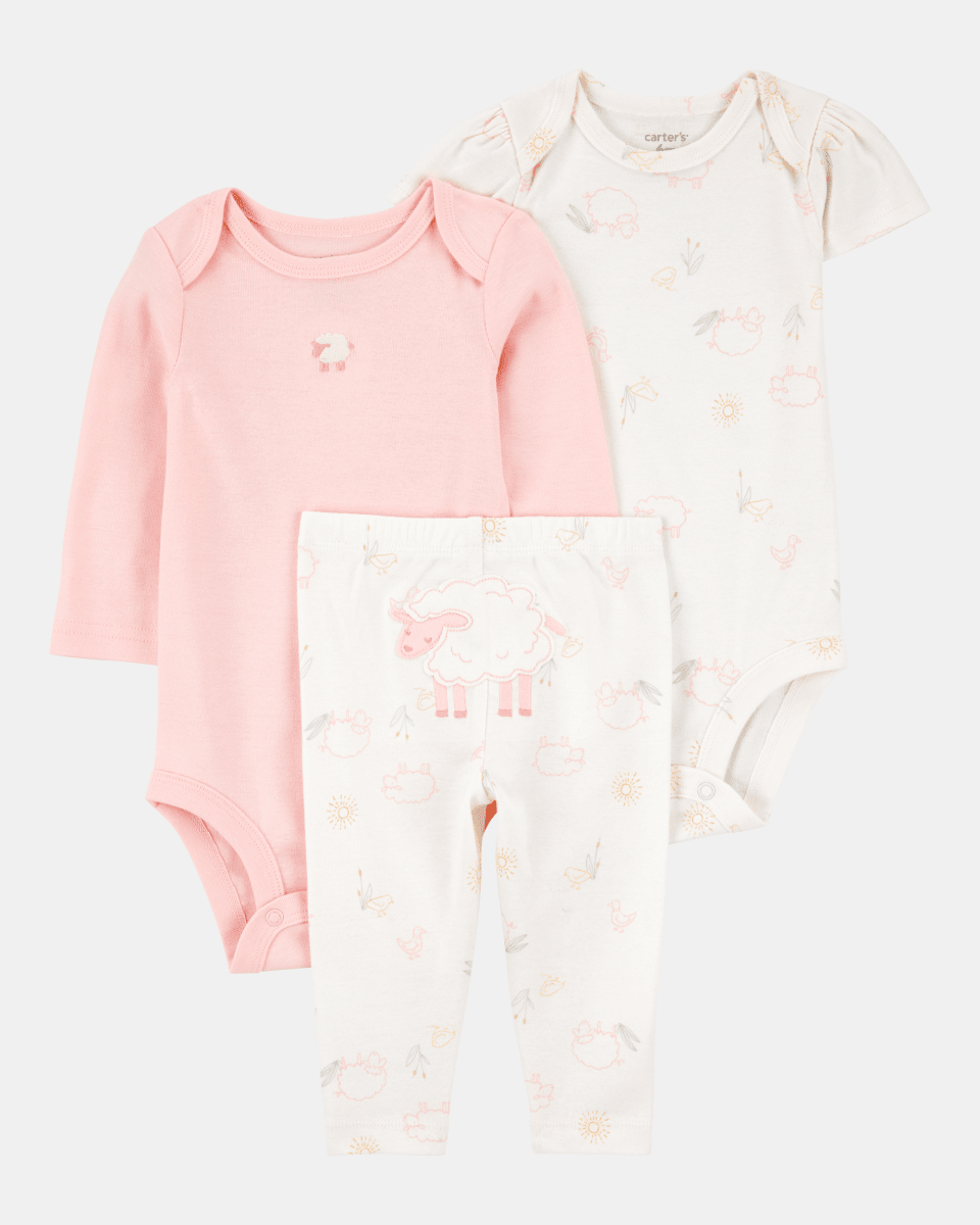 Conjunto tres piezas dos bodies y pantalón con diseño oveja - Carter's