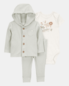 Three-piece set: lion design pants, bodysuit, and jacket
