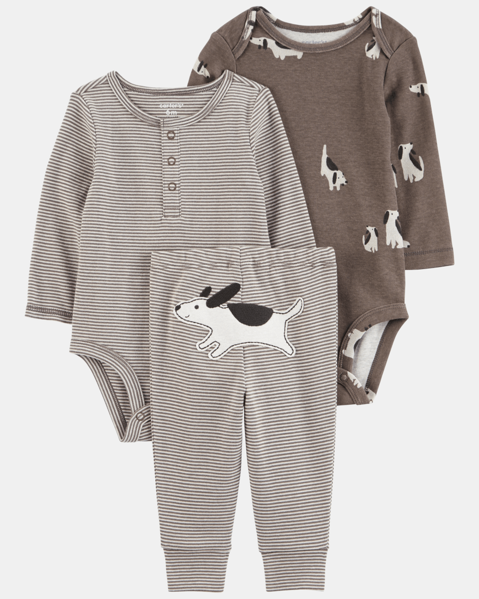 Conjunto tres piezas pantalón y dos bodies diseño de perro - Carter's