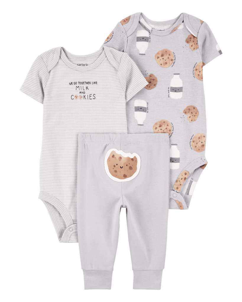 Conjunto tres piezas pantalón y dos bodies diseño galletitas - Carter´s