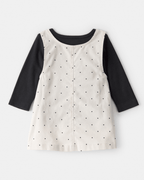 Conjunto tres piezas vestido con corazones, camiseta y leotardos marfil - Carter's