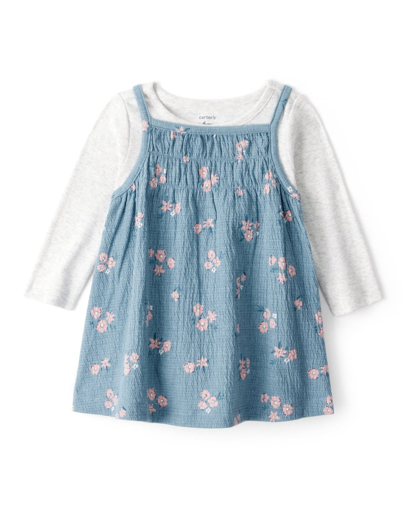 Conjunto vestido 2 piezas azul con estampado floral para bebé niña - Carter's