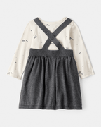 Conjunto vestido algodón gris con lazos - Carter's