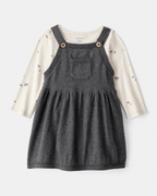 Conjunto vestido algodón gris con lazos - Carter's