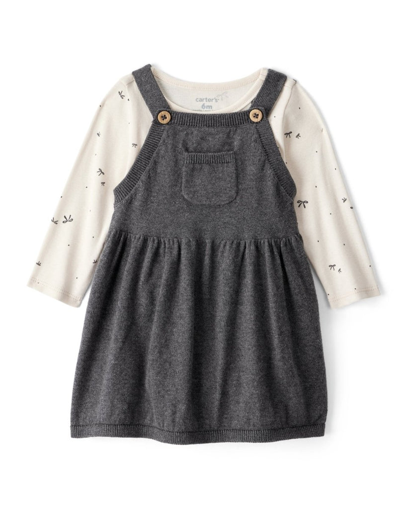 Conjunto vestido algodón gris con lazos - Carter's