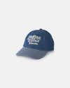 Denim baseball cap with striped brim, medium wash