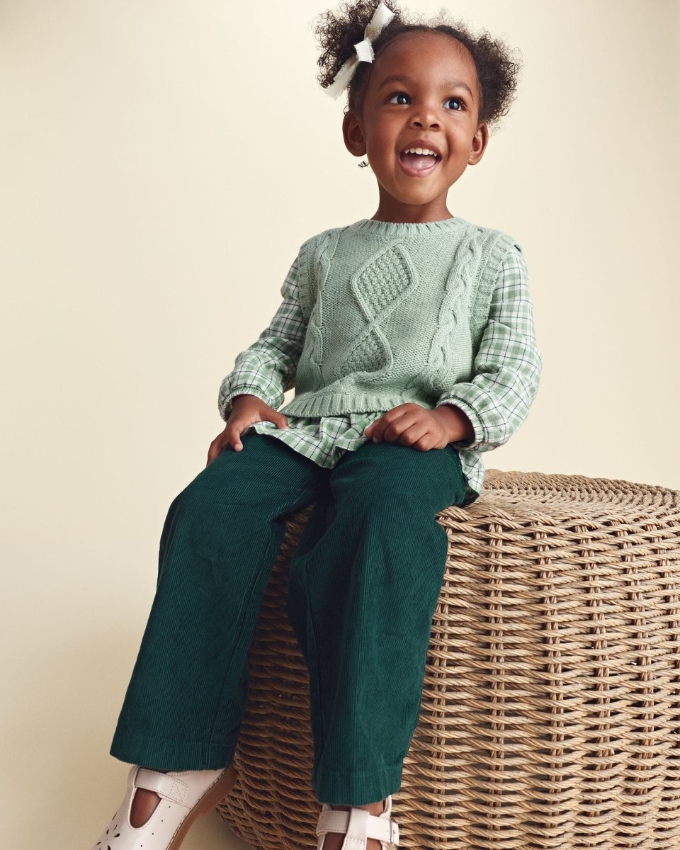 Jersey con chaleco de rombos y mangas de cuadros, verde - Carter's
