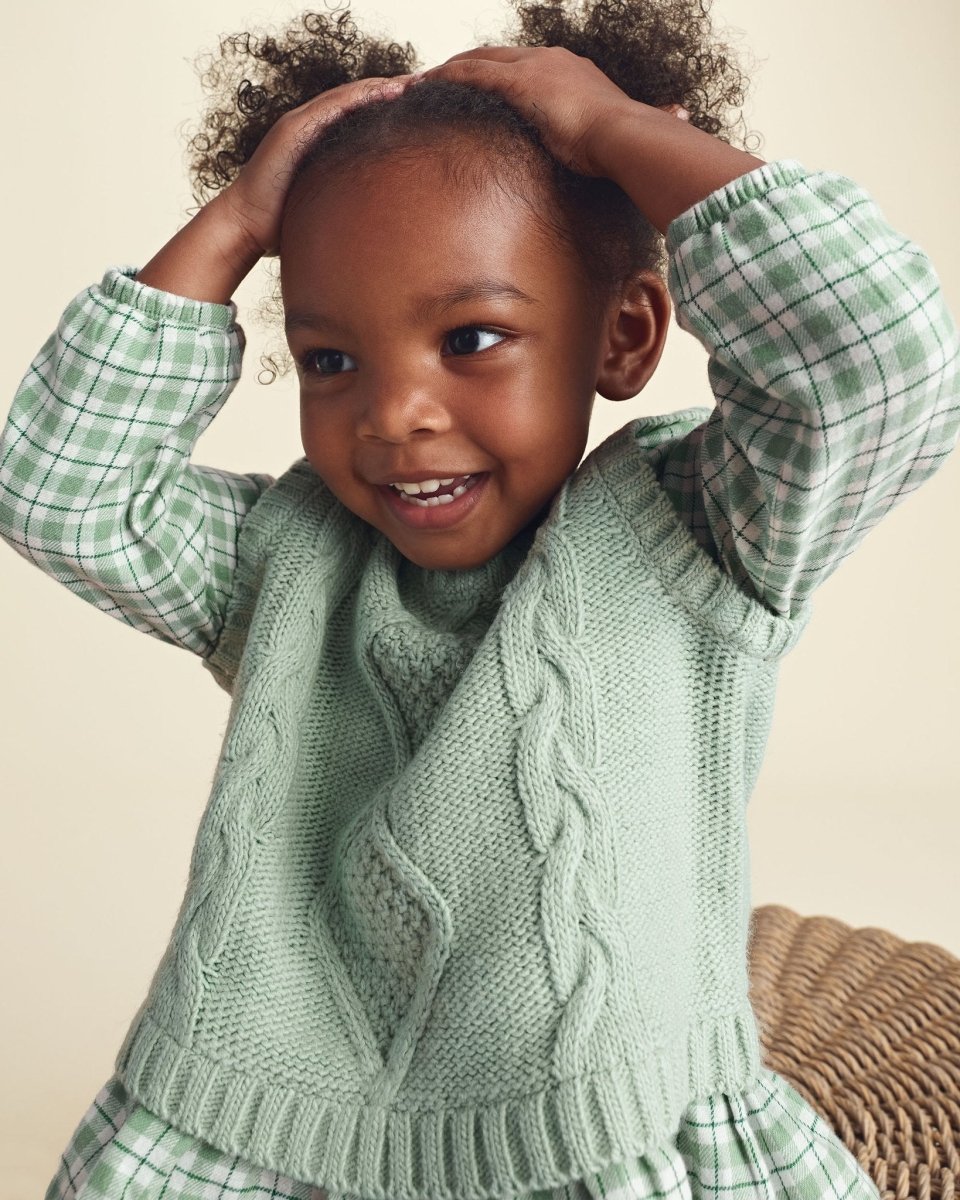 Jersey con chaleco de rombos y mangas de cuadros, verde - Carter's
