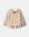 Jersey con cuello y mangas de flores, crema
