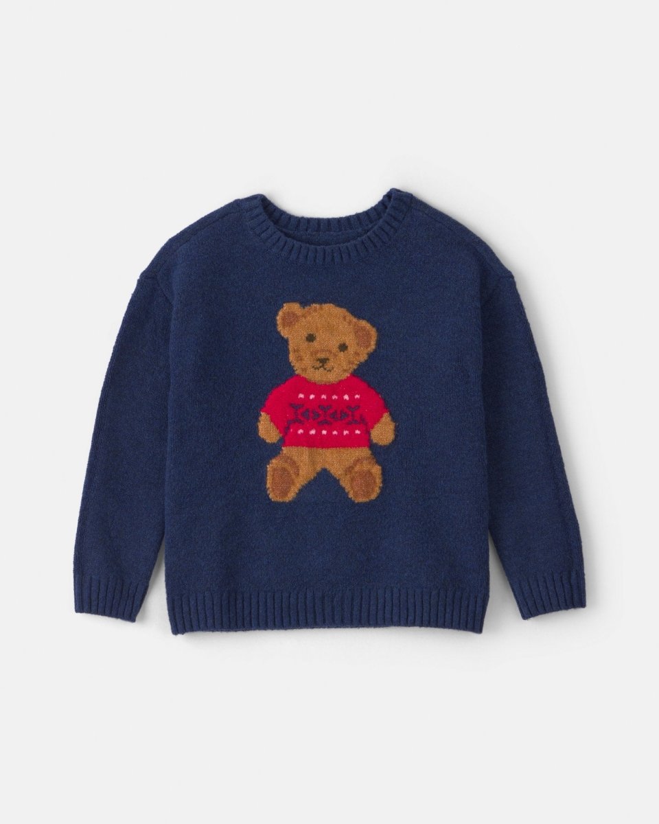 Jersey de punto con oso en intarsia, azul marino - Carter's