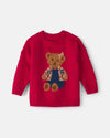 Long-sleeve knit sweater with bear, in red