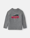 Christmas sweater with intarsia car and tree, gray