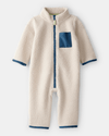 Fleece jumpsuit with zip and two-tone pocket