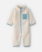Mono de micropolar con cremallera y bolsillo, crema y azul - Carter's