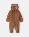 Mono de polar teddy con capucha, oso en marrón