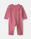 Long-sleeve pointelle coverall, pink dots