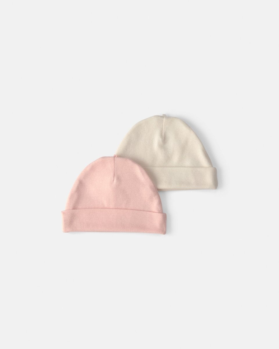 Pack 2 gorros de algodón para recién nacido, rosa y marfil - Carter's