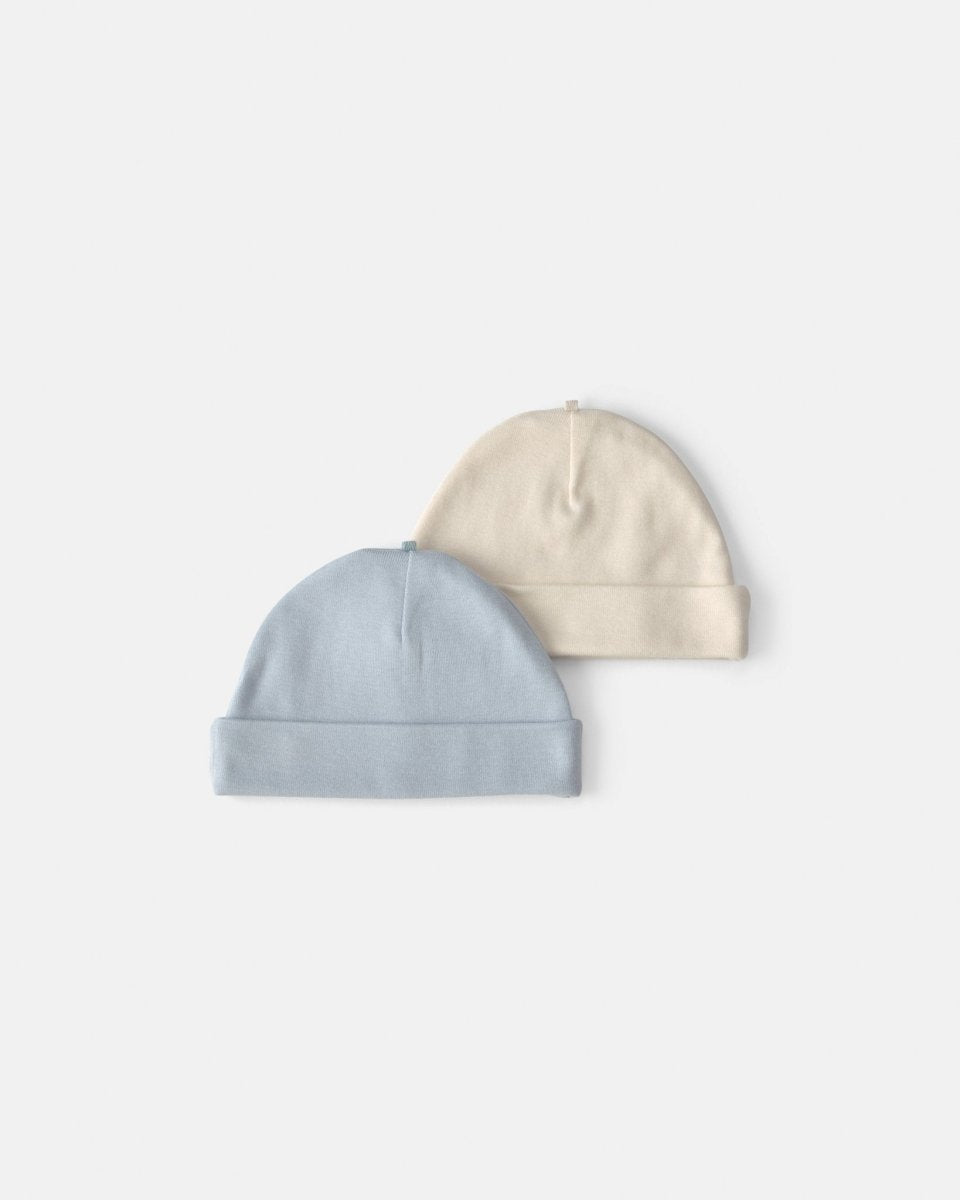 Pack 2 gorros de canalé para recién nacido, azul y marfil - Carter's