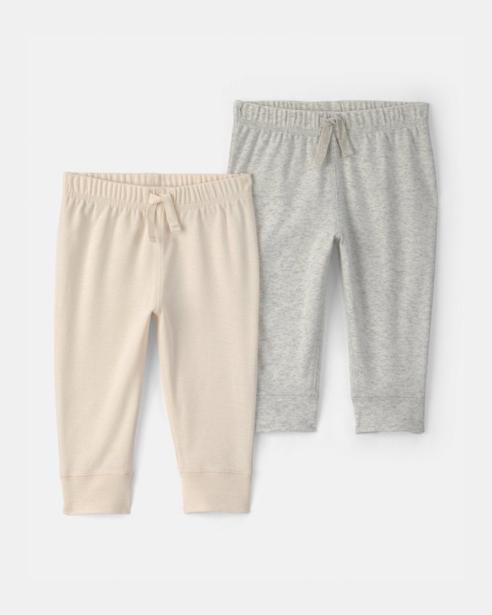 Pack 2 pantalones básicos para bebé, marfil y gris