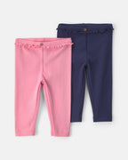 Pack 2 pantalones de canalé con volante, rosa y azul marino - Carter's