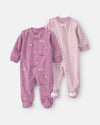 Pack of 2 zip fleece pajamas, pink birds