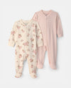 Pack 2 pijamas de una pieza con cremallera, flores y rayas