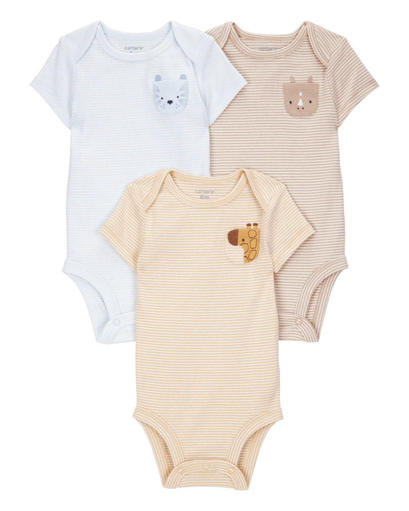 Pack 3 bodies diseño animal con bolsillo - Carter's