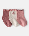 3-pack baby ankle socks with pink/white flowers