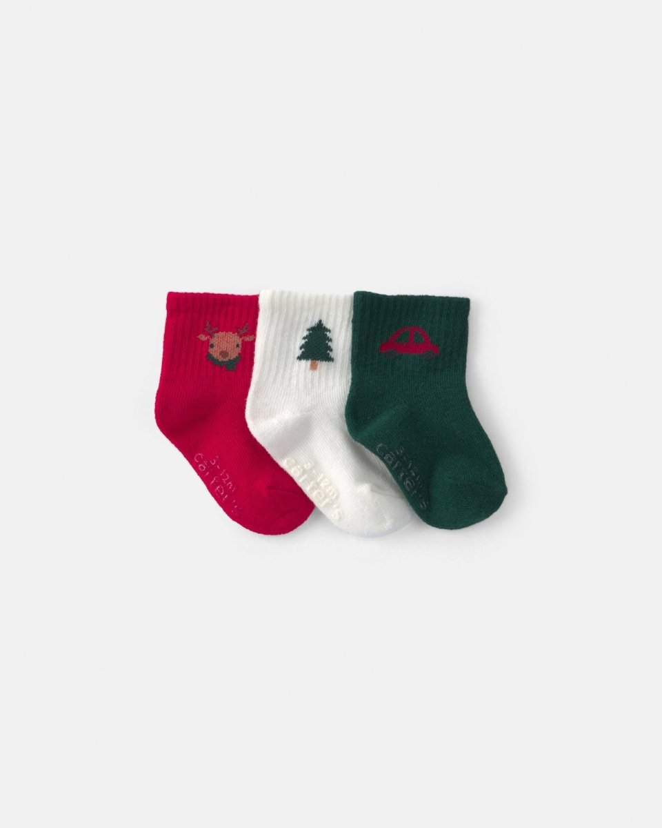 Pack 3 pares de calcetines tipo botita, iconos navideños - Carter's