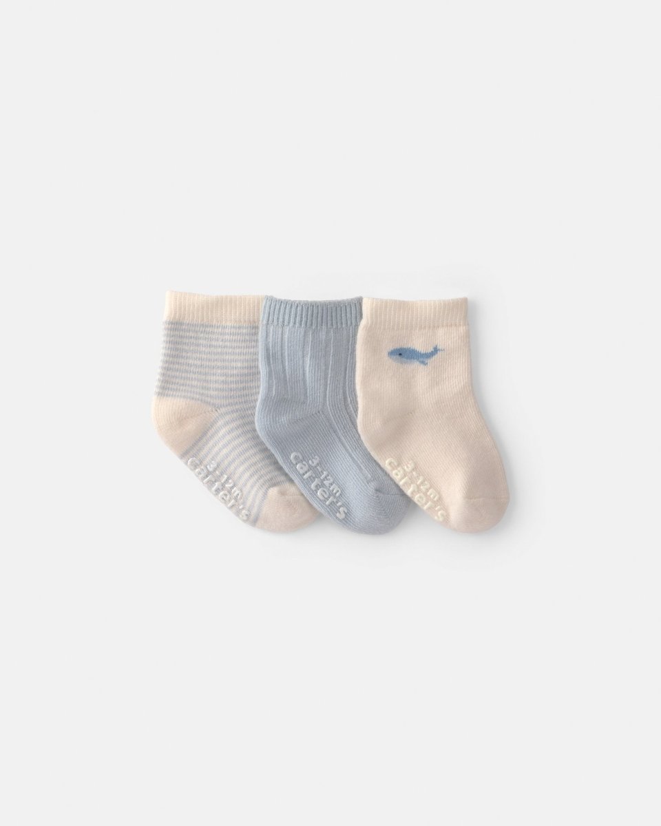 Pack 3 pares de calcetines tobilleros, ballenas en azul - Carter's