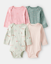 4-pack long-sleeved ribbed bodysuits with forest prints
