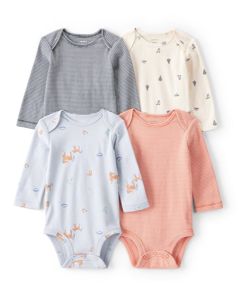 Pack 4 bodies de manga larga con estampado de caballos y rayas para bebé niño - Carter's