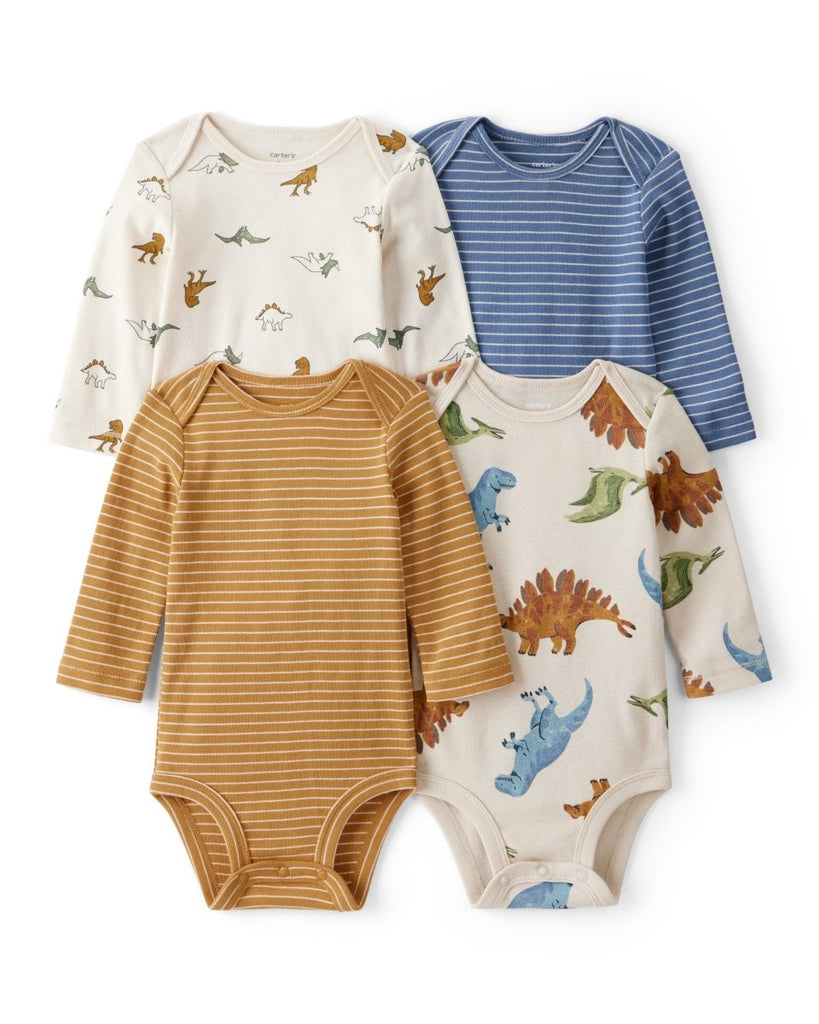 Pack 4 bodies de manga larga con estampado de dinosaurios y rayas para bebé niño - Carter's