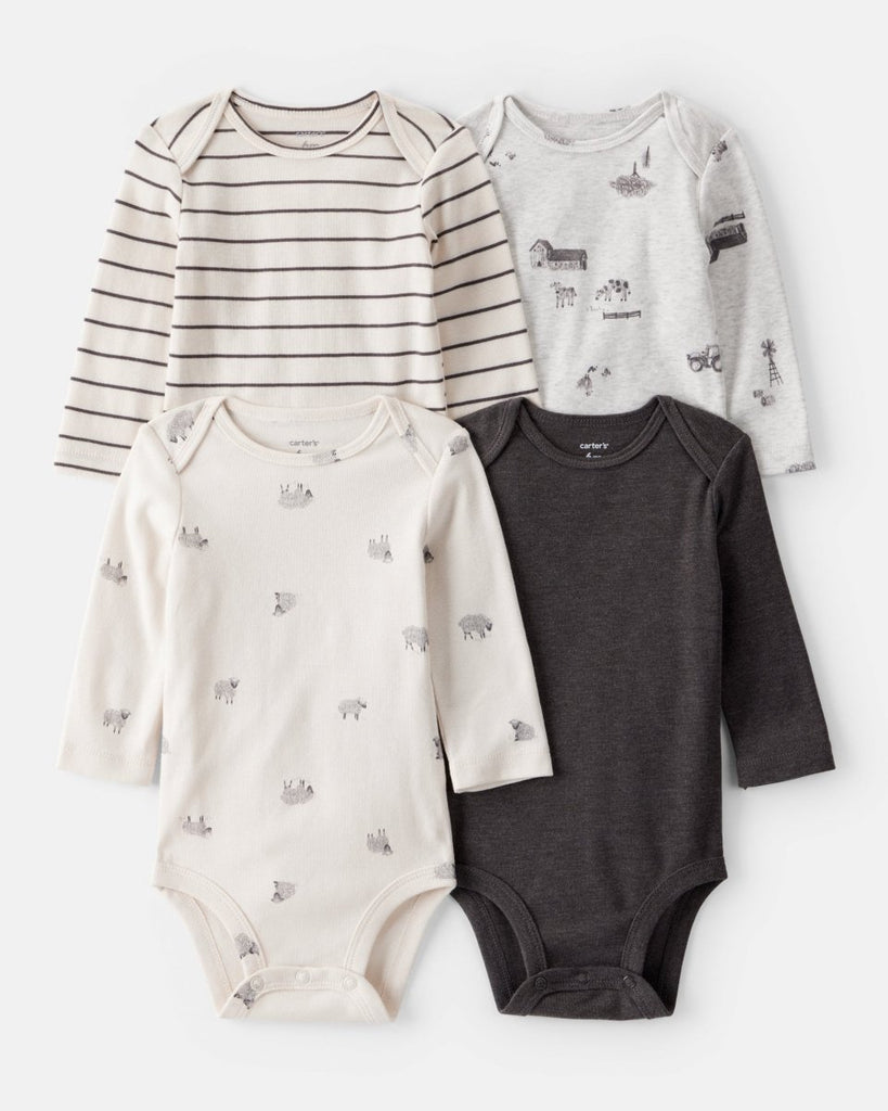 Pack 4 bodies de manga larga con estampado de ovejas y rayas para bebé niño - Carter's
