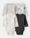 4-pack long-sleeve farm print bodysuits