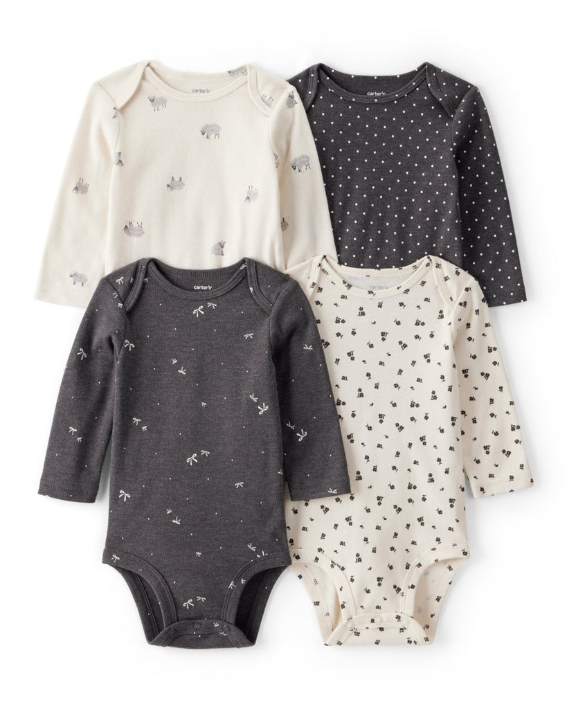 Pack 4 bodies de manga larga con estampados de ovejas y lazos para bebé niña - Carter's
