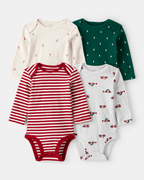 Pack 4 bodies de manga larga con estampados navideños "my first christmas" - Carter's