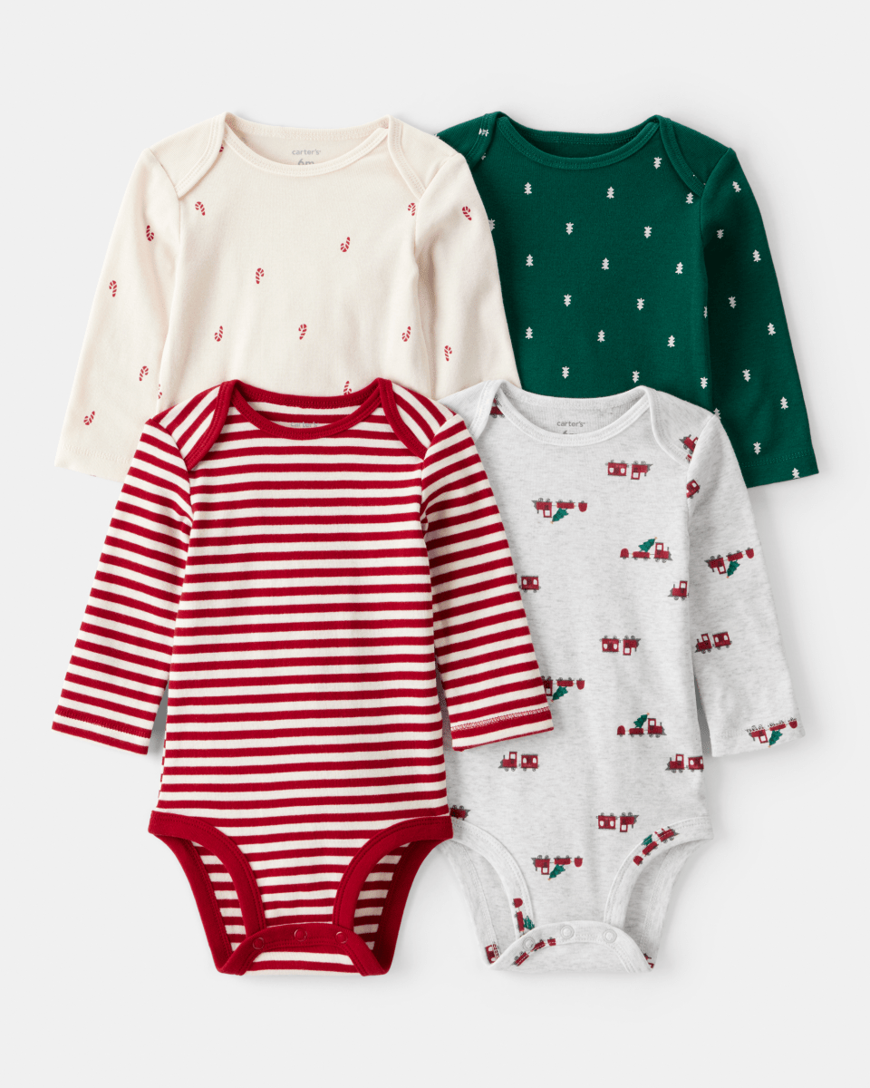 Pack 4 bodies de manga larga con estampados navideños "my first christmas" - Carter's