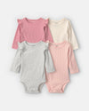 Pack of 4 long-sleeve bodysuits with shoulder ruffle