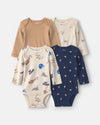 Pack of 4 long-sleeve ribbed bodysuits, soccer